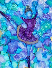 a painting of a ballerina in purple and blue