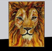 a painting of a lion on a black background