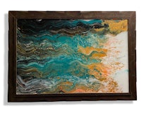 an abstract painting in a wooden frame