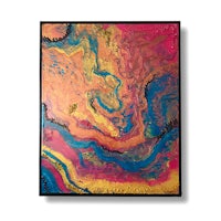 an abstract painting with bright colors and swirls